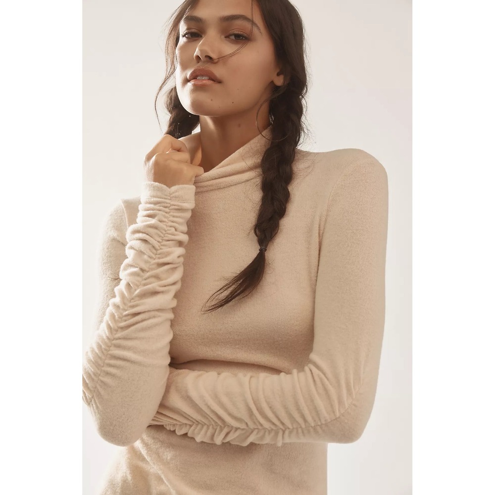 Anthropologie Parisian Capsule Ruched Sleeve Turtleneck Knit Top Womens Small